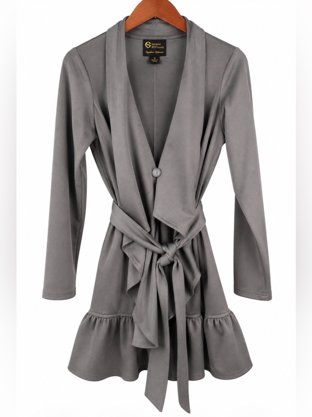 Serena Williams Signature Statement Gray Ruffle Cardigan Size S